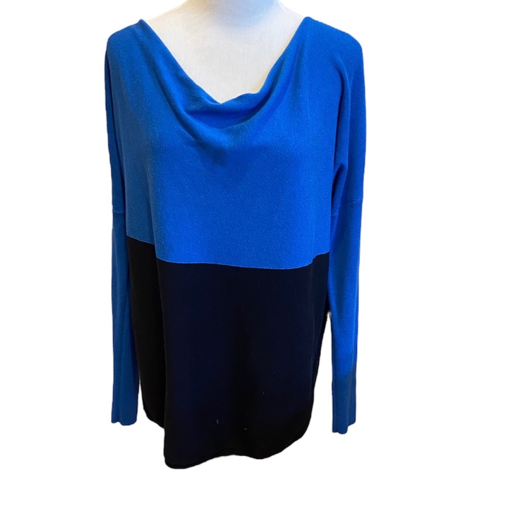 Nordstrom Caslon Royal Blue Black Color block Tunic Sweater Cowl Neck M